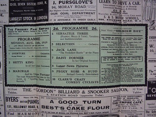 finsbury park empire 1919 music hall hetty king jack lane daisy dormer marcelleb